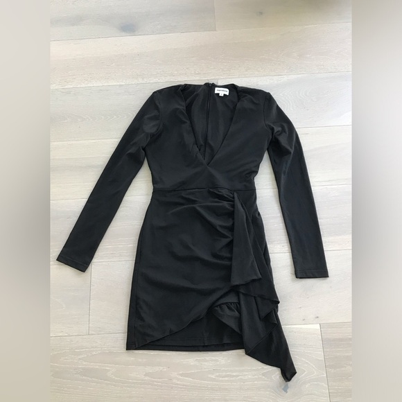 Superdown Revolve Martyna Long Sleeve Deep V Dress Black Small - Picture 5 of 10